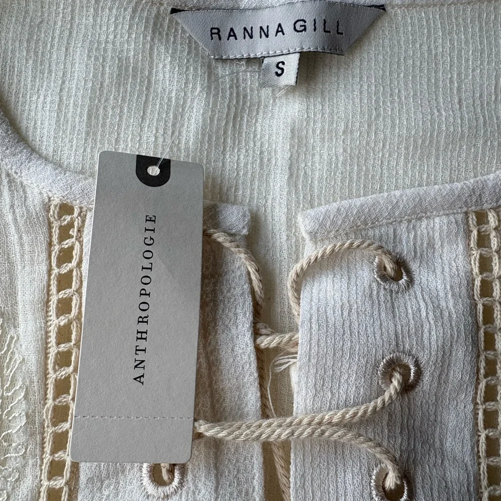 Anthropologie Ranna Gill Cream Long Sleeve Blouse, NWT - Picture 3 of 6